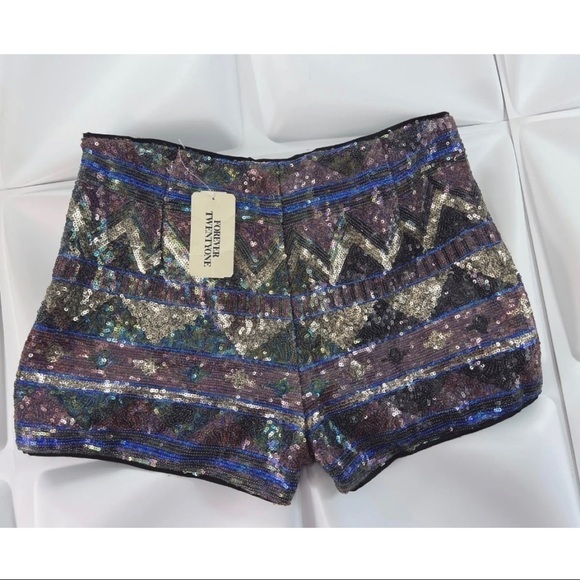 NWT Forever 21 Womens Sz S Tribal Pattern Sequin Shorts Satin Lined - Picture 6 of 8